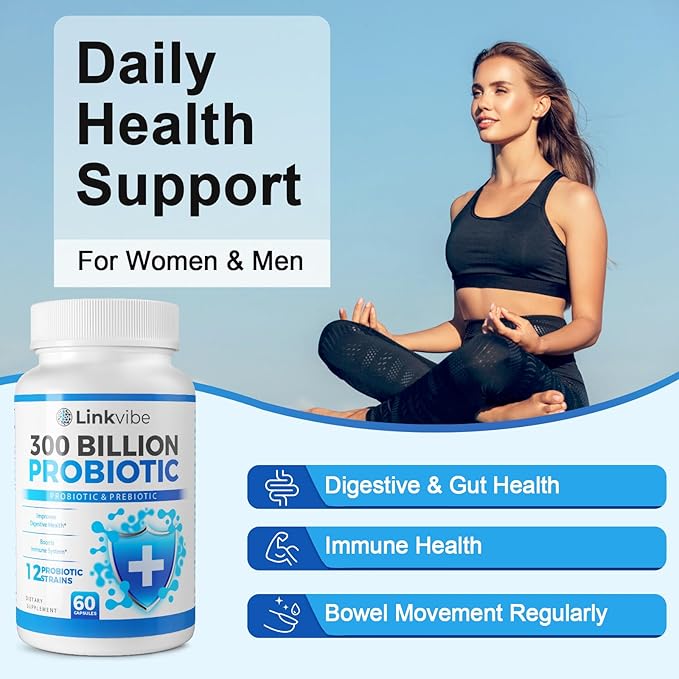 Probiotic 300 Billion CFU - 12 Strains with Organic Prebiotics for Digestive & Gut, Immune, Bloating Health - Probiotics for Women and Men - Daily Dairy Free, Shelf Stable - 240 Counts