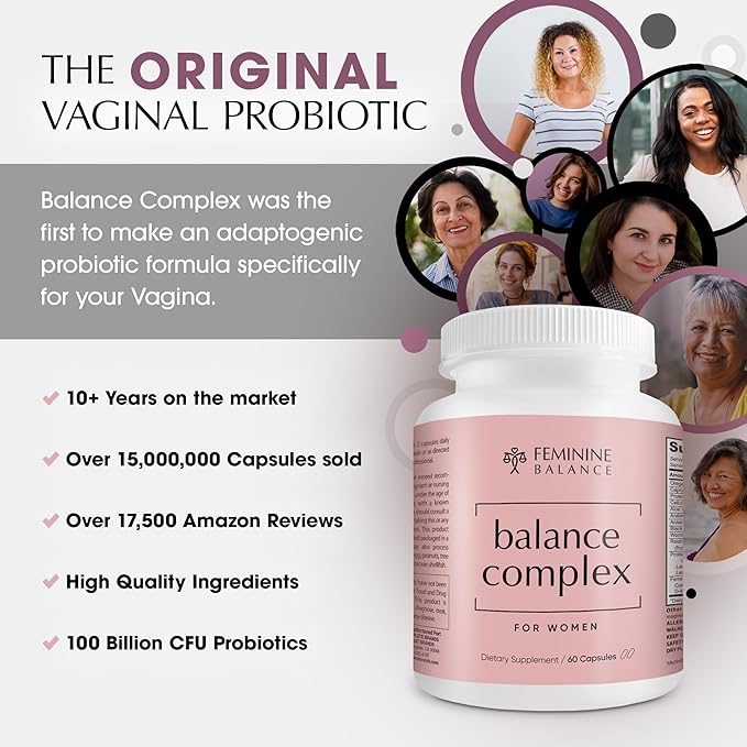 Balance Complex 17-in-1 Vaginal Health 100 Billion Probiotics for Women pH Balance with Cranberry & D-Mannose | Promote Urinary Tract Health for Vaginal Odor & Vaginal Flora, 60 Capsules (Pack of 2)