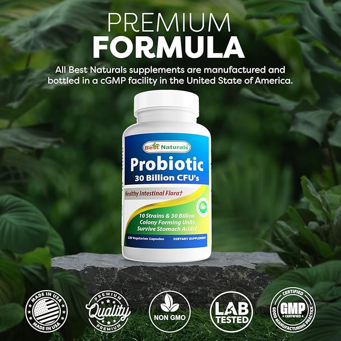 Best Naturals Probiotic 10 Strains & 30 Billion CFU Intestinal Flora, 120 Veggie Capsules - Shelf Stable probiotic (4146365)