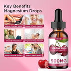 Magnesium Glycinate Supplement, Magnesium Glycinate Liquid Drops 500mg with Calcium, Zinc, Vitamin B6, D3, L-Theanine, Omega 3 for Sleep, Mood, Stress Relief, Bone, Muscle, Cherry Flavor