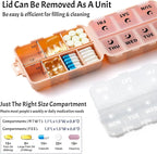 Foldable & Portable Weekly Pill Organizer 2 Times a Day with Clear Printed Labels - 7 Day AM PM Medicine Box, Week Daily Travel Pill Meds Case Holder for Medications, Vitamin, Supplement - Pink