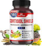 CORTISOL Shield 9-in-1 -Magnesium + Ashwagandha with Phosphatidylserine, L-Theanine, St. John's Wort, Rhodiola Rosea - Relaxation Support, Hormone Balance (180 Count (Pack of 1))