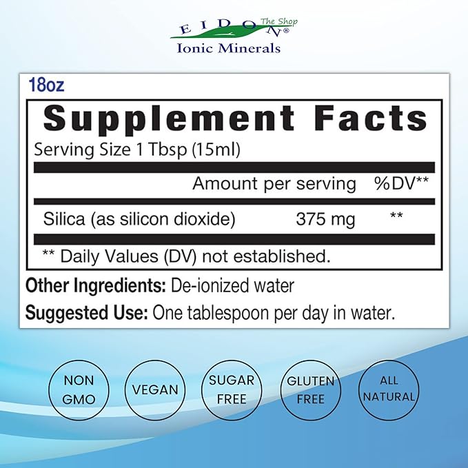 Eidon Liquid Silica Mineral Concentrate - Silica Supplement for Hair, Skin, and Nails, Supplement Drops to Support Collagen Production & Hair Loss for Women & Men, Helps Manage Calcium - 18 oz