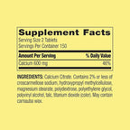 Calcium Citrate 600mg Tablets - Pure Calcium Citrate Supplement, 300 Count - Supports Bone Health and Wellness, Citrato de Calcio, High Absorption Calcium 600 mg