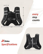 ZELUS Weighted Vest, 6lb/8lb/12lb/16lb/20lb/25lb/30lb Weight Vest with Reflective Stripe for Workout, Strength Training, Running, Fitness, Muscle Building, Weight Loss, Weightlifting