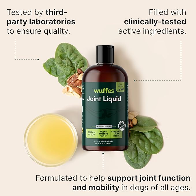 Wuffes Advanced Joint Liquid for Dogs, Hip & Joint Support Supplement with Glucosamine, Chondroitin, UC-II® Collagen, and MSM, for Small & Large Breeds, 16 Oz