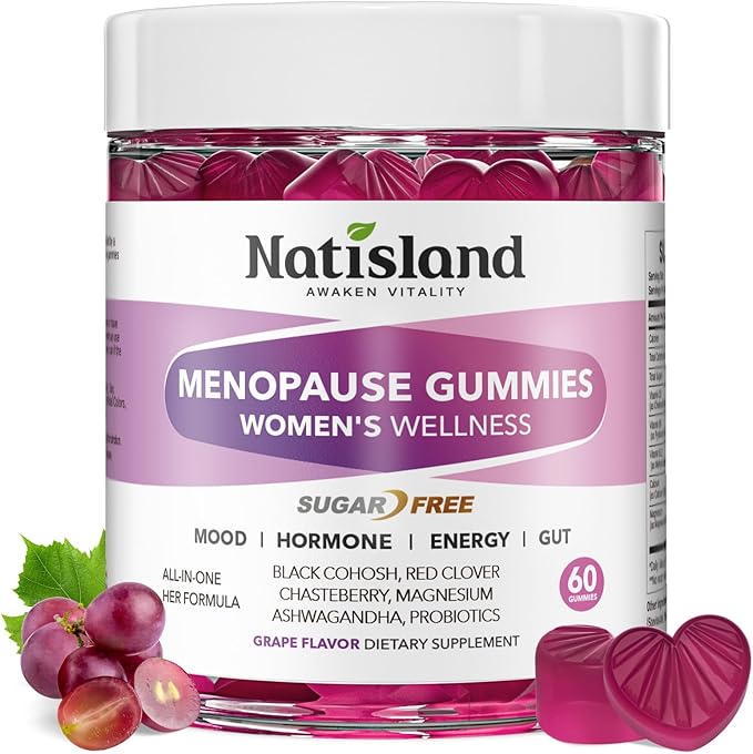 Menopause Supplements for Women Gummies, Hot Flashes & Night Sweats Support, Menopause Relief with Black Cohosh, Chasteberry & Probiotics, Sugar Free, Vegan, Grape Flavor, 60 Count