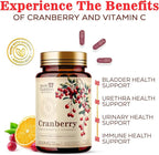 Cranberry Extract 500mg Per Serving - Cranberry Powder Supplement with Vitamins C - Urinary Tract Health Support, Cran Berry Fruit, Sugar Free Formula, Bottled in USA - 120 Capsules