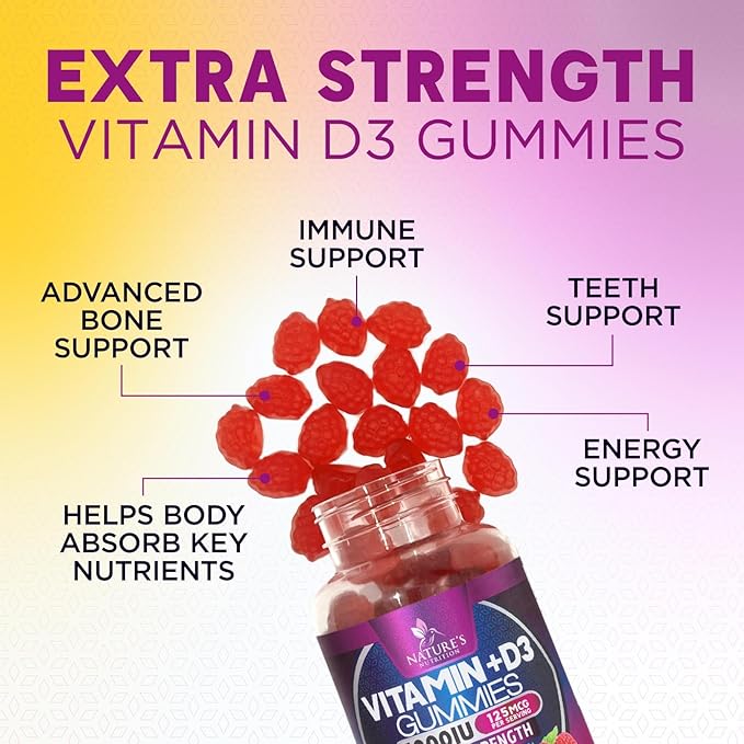Vitamin D Supplement Gummy - Vitamin D3 125 mcg 5000 IU Per Serving - Bone, Teeth, Muscle and Immune Health Support for Men & Women, Premium VIT D3 Nature's & Gluten Free - 120 Gummies