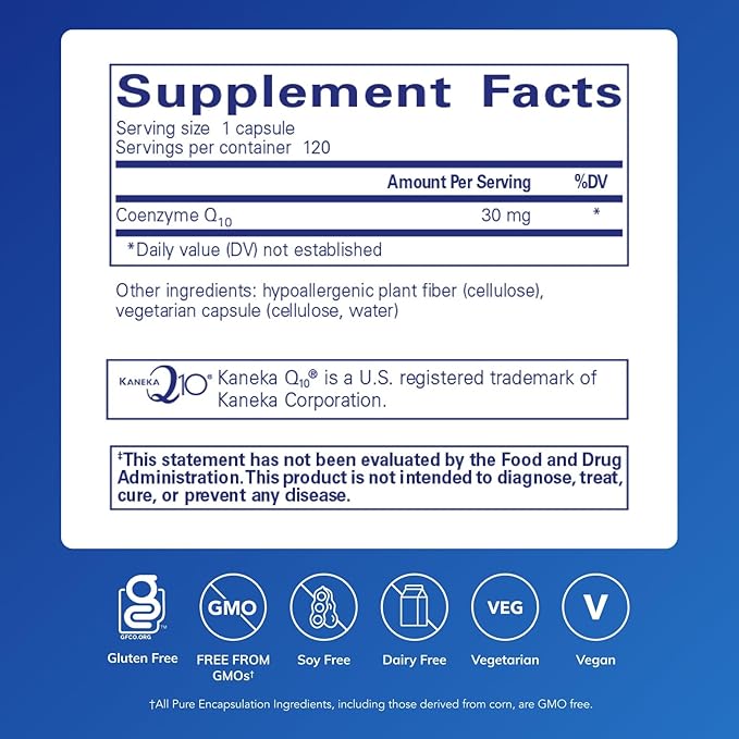 Pure Encapsulations CoQ10 30 mg | Coenzyme Q10 Supplement for Energy, Antioxidants, Brain and Cellular Health, Cognition, and Cardiovascular Support* | 120 Capsules