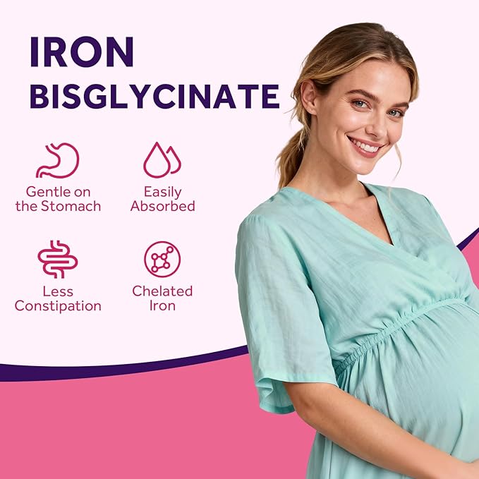 Doctor's Recipes Iron Supplement for Pregnant Women, Chelated Iron Bisglycinate, with Vitamin C for High Absorption, Gentle, Red Blood Cell Production Support, 60 Vegan Caps