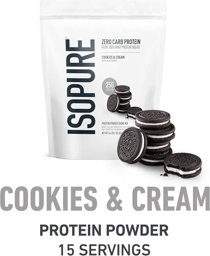 Isopure Bundle of Zero Carb 100% Pure Whey Isolate Protein Powder, Cookies & Cream, 25g Protein Per Serving, 1 Lb, 15 Servings + Isopure 100% Pure Creatine Monohydrate Powder, 100 Servings
