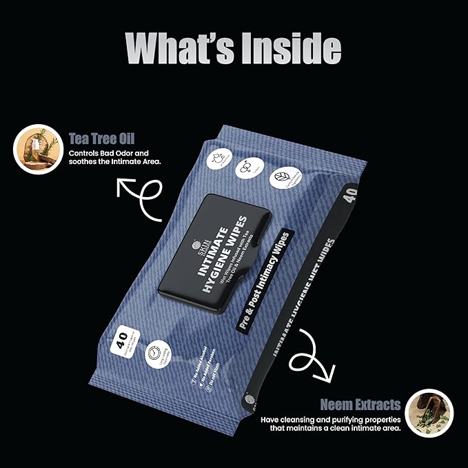 Skin Elements Intimate Hygiene Wipes | Unisex | pH Balanced Wet Wipes | Tea Tree Oil & Neem Extracts | 40 Intimate Hygiene Wet Wipes | For Pre and Post Intimacy
