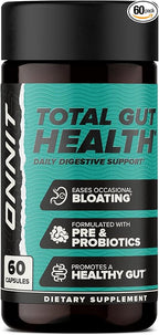 ONNIT Total Gut Health Daily Digestive Support, IGEN™ Non-GMO Tested Digestion Supplement for Women and Men with 7 Strains of Probiotics, Prebiotics, Enzymes and Betaine HCL, 60 Count