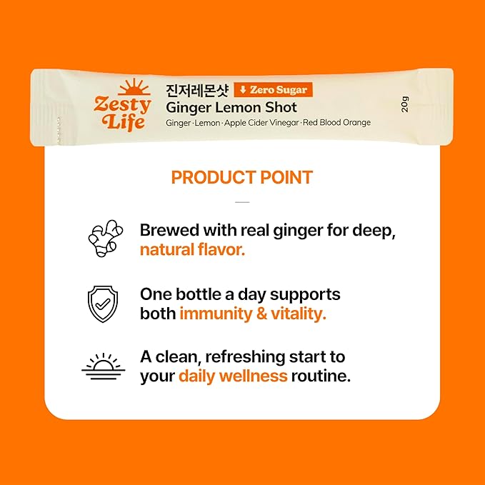 Glow Shine Zesty Life. Pantry-stable Ginger lemon shots | 70.5% Korean ginger & Spain lemon. Travel-ready shots. Balanced with red grapefruit, apple cider vinegar, and turmeric extract. No added sugar or additives. 0.65Fl Oz (Pack of 14)