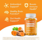 Turmeric Gummies with Ginger Root Extract - Digestive Health and Immune Support Supplement for Overall Wellness - 60 Count - Vegan, Non-GMO Curcumin Vitamin - Peach Flavor, 1 Month Supply