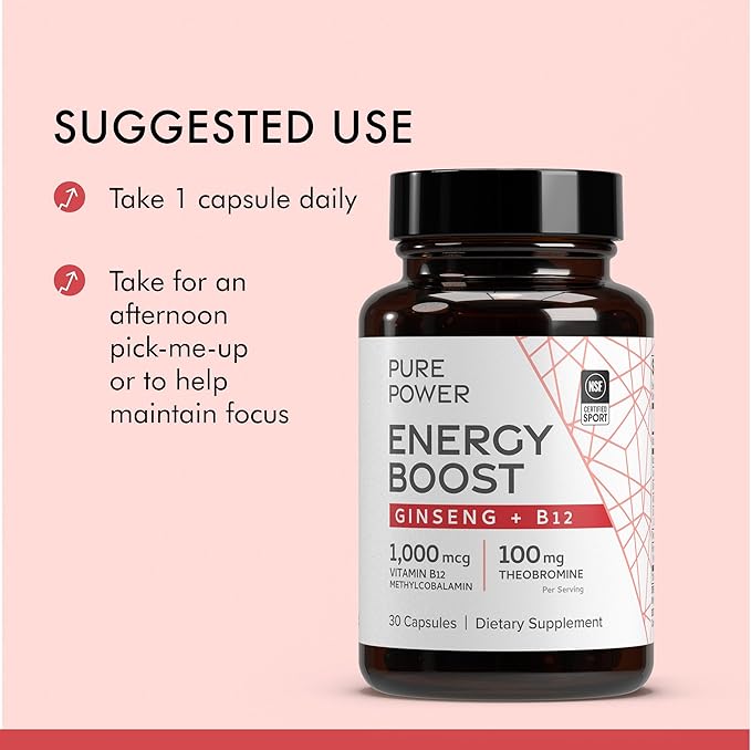 Dr. Mercola Pure Power Energy Boost, 30 Servings (30 Capsules), Ginseng + B12, Dietary Supplement, Boosts Physical & Mental Energy, Non-GMO (Pack of 2)