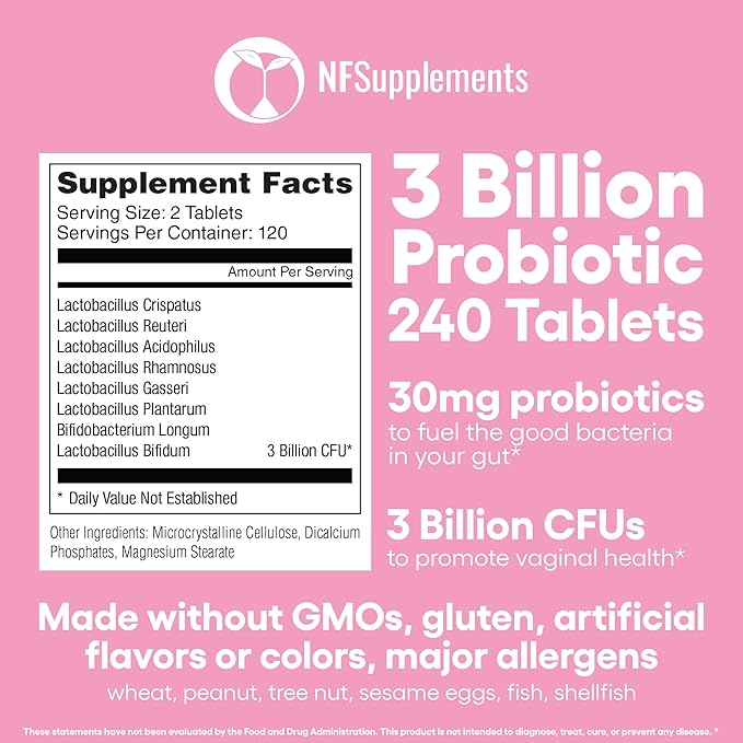 Natural Foundation Supplements Probiotics for Women Supplement Supports Vaginal & Digestive Health 240 Tablets 3 Billion CFU (240, Women's Probiotics)