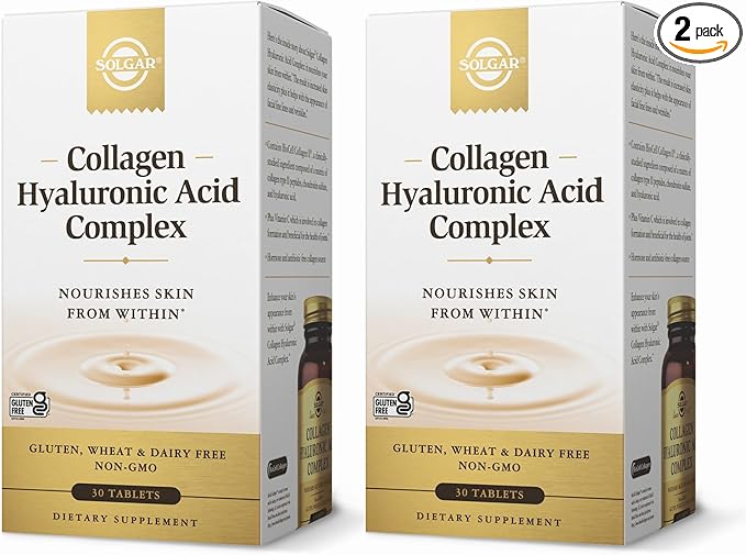 Solgar Collagen Hyaluronic Acid Complex - 30 Tablets, Pack of 2 - Non-GMO, Gluten Free, Dairy Free - 60 Total Servings