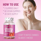 Skin Glowing Gummies, Contains Keratin & Bioth, Lightening Skin, Dark Spots, Pigmentation Care, Antioxidant, 60 Count