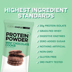 Clean Simple Eats Whey Protein Powder, Mint Chocolate Cookie Flavor, Naturally Sweetened, 100% Grass Fed Protein Powder with Digestive Enzymes, No Artificial Ingredients, Gluten Free, 10 Stick Packs