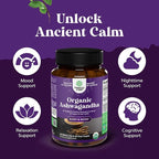High Strength Organic Ashwagandha Supplements - Ashwagandha Organic Tablets for Mood Support & Hormone Balance for Women & Men - Root Extract Powder with Black Pepper for Better Absorption - 60 Ct