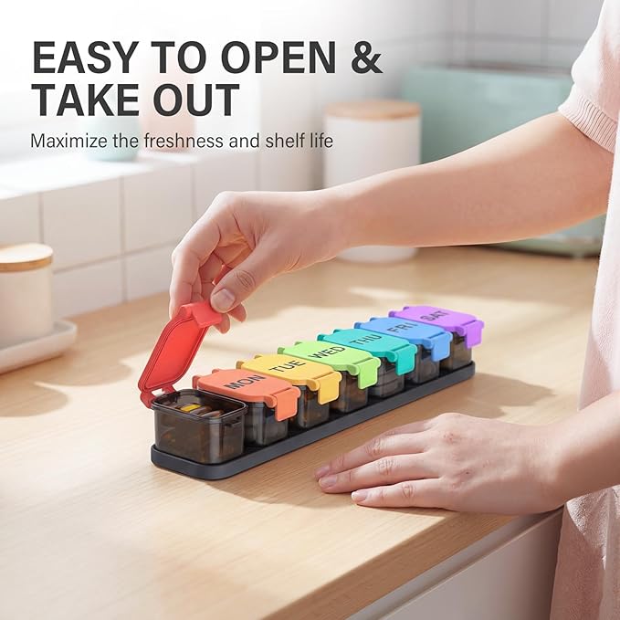 Extra Large Weekly Pill Organizer - Waterproof 7-Day Pill Box, Portable Vitamin & Supplement Case, Easy to Open Design, Ideal for Travel and Daily Medication Management