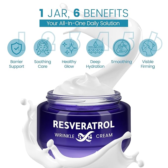 Resveratrol Wrinkle Cream, Skin Barrier Repair Face Moisturizer, Instant Soothing & Repairs Stratum Corneum Barrier, Enhances Moisture Retention, Reduces Sensitivity, Moisturizing and Hydrating Cream