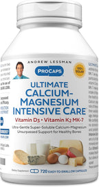ANDREW LESSMAN Ultimate Calcium-Magnesium Intensive Care with Vitamin D3 & K2 MK7-120 mcg - 720 Capsules – Bone and Skeleton Health Essentials. Gentle, Easy to Swallow, Super Soluble. No Additives