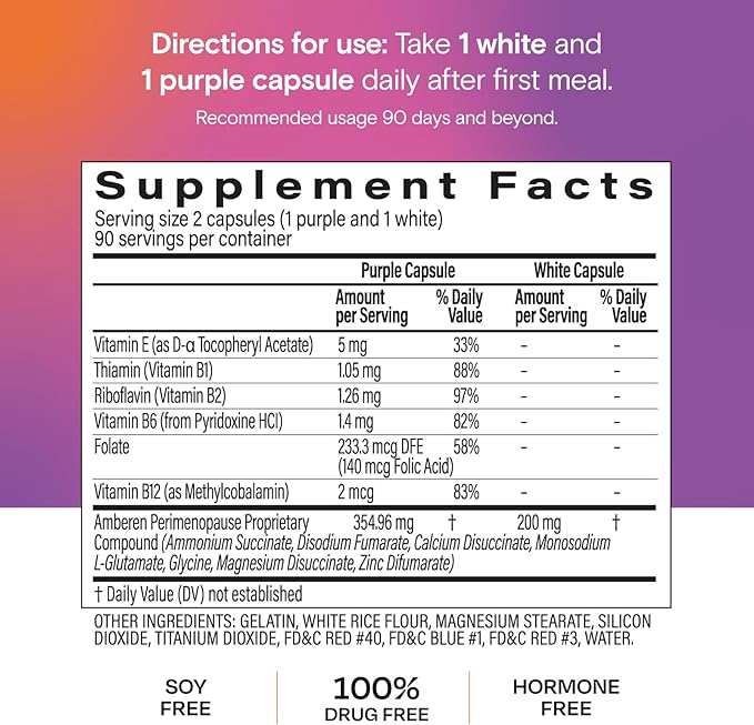 Amberen Perimenopause, Peri-Menopause Multi-Symptom Relief, Vitamin B, Vitamin E & Antioxidants Supplement, Helps Support Hormone Balance, Hot Flashes & Night Sweats, Supplements for Women, 180 Count