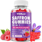 Saffron Gummies, 10-in-1 Saffron Supplements for Kids & Adults with 88.5mg Saffron Extract, for Emotions, Zzz, Sugar Free, Raspberry Flavor, 60 Count