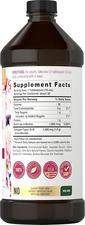 Carlyle Liquid Collagen for Women and Men | 16 fl oz | Type 1 & 3 with Biotin | Berry Flavor | Non-GMO & Gluten Free Supplement