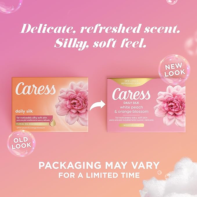 Caress Beauty Bar Soap For Women, Daily Silk With Silk Extract and Floral Oil Essence Moisturizing Body Soap for Silky, Soft Skin, 3.75 oz, 2 Bath Bars