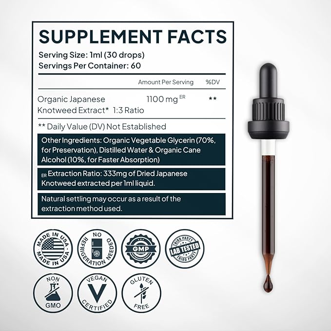 Zenmen Japanese Knotweed Premium Resveratrol USDA 3rd Party Tested Tincture 60ml/2.32 Oz - 1:3 Clinical Strength Ratio - Tick Wellness Aid and Immune Support Supplement - Made in The USA
