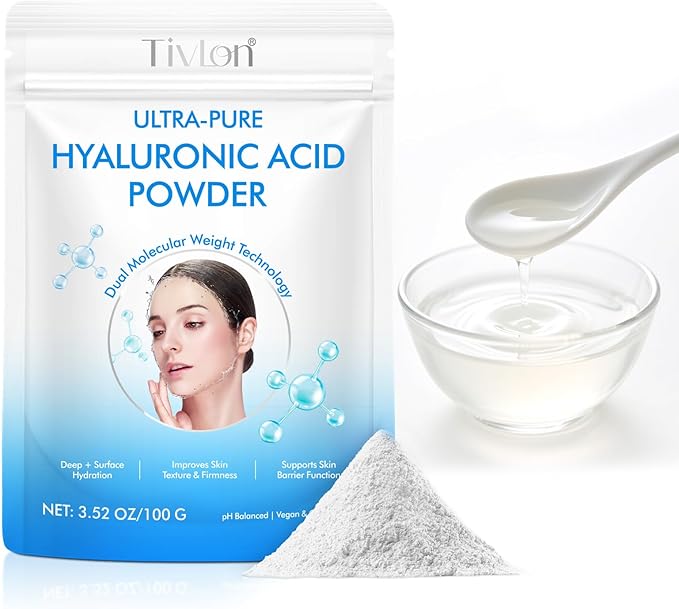 Hyaluronic Acid Powder, Hyaluronic Acid Supplements for Skin Care, Vegan Cosmetic Grade, Low Molecular Weight, Water-Soluble Moisturizing Ingredient for DIY Facial Serum (3.52 OZ)