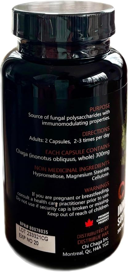 Chaga Mushroom Capsules Supplement for Immune Health Support - 120 Vegetarian Capsules