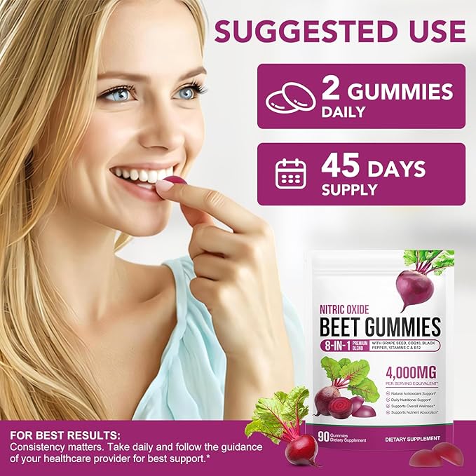 Total Beets Soft Chews,Beet Root Gummies with Vitamins C & B12,L-Arginine & L-Citrulline,Grapeseed Extract,Antioxidants, Blood Flow, Healthy Energy Supplement with Elite Ingredients,180 Capsules