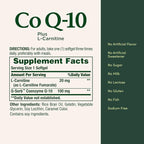 Nature's Bounty CoQ10, Dietary Supplement, Supports Heart Health, 100mg Plus L-Carnitine, Twin Pack, 120 Softgels
