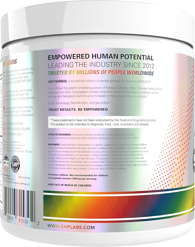 EHP Labs OxyShred Pre Workout Powder - Preworkout Powder with L Glutamine & Acetyl L Carnitine, Energy Boost Drink - Gummy Snake, 60 Servings
