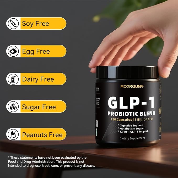 GLP-1 Support Probiotic Blend Capsules 120 Count - Glp1 Booster with Berberine, 1 Billion CFU, 5 Probiotic Strains - 1500mg Glp1 Blend Supplements, for Gut Health, Digestive Wellness Support