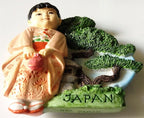 WitnyStore Tiny 2⅞" Kimono and Bonsai Japan Magnet - Miniature Hand Made Painted Resin 3D Asia Tourist Attractions Decorative Refrigerator Fridge Magnets Décor Collectible Traveler Souvenirs Gifts