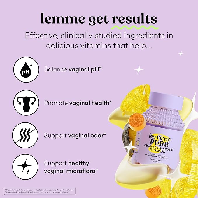 Lemme Purr Vaginal Probiotic Gummies for Women - Balanced pH, Healthy Odor, Yeast Balance & Flora Support + Vitamin C for Immune Health - Tasty Pineapple (60 Count) (Pack of 2)
