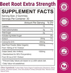 Beet Root Gummies for Blood Pressure | Sugar-Free | Beetroot Supplement with 1000 mg Beet Root, 1000 mg Grape Seed Extract & 200 mg CoQ10 | Vegan Non-GMO | Strawberry Flavor