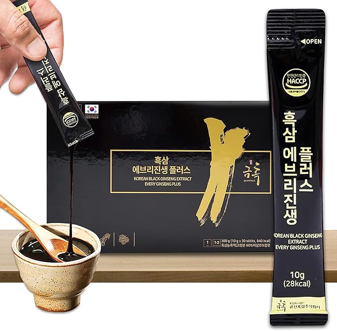 GeumHeuk Korean Black Ginseng Extract Every Ginseng Plus. 10g X 30 Stick Pouches. Immune Support, Energy Booster, Fatigue Recovery, Mental Performance. Patented Method.