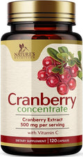 Cranberry Extract Pills Supplement - 500mg Per Serving Cranberry Extract with Vitamin C - Urinary Tract Health Support, Sugar Free Formula, Fruit Powder Extract - Bottled in USA - 120 Capsules