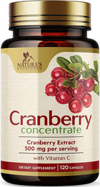 Cranberry Extract Pills Supplement - 500mg Per Serving Cranberry Extract with Vitamin C - Urinary Tract Health Support, Sugar Free Formula, Fruit Powder Extract - Bottled in USA - 120 Capsules