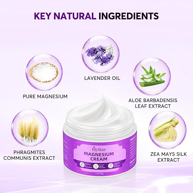 Topical Magnesium Lotion Cream for Sleep: Natural Magnesium Body Butter for Sweet Sleep/Leg Cramps/Feet/Arms/Muscle Pain Relaxation - Calm Moisturizing Day and Nightime Cream for Women and Men 4 oz