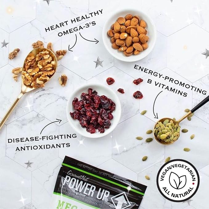 Power Up Mega Omega Trail Mix – Cranberries, Mango, Almonds, Walnuts & Pumpkin Seeds – Non-GMO, Vegan, Gluten-Free, No Artificial Ingredients, No Added Sodium – 14 oz Resealable Bags (Pack of 6)