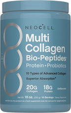 NeoCell Multi Collagen Bio-Peptides Powder | 10oz | Advanced with Hyaluronic Acid and Vitamin C | 10 Super Types of Collagen | Superior Absorption | Grassfed Protein Supplement