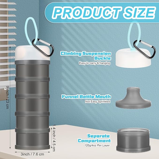 Baderke 2 Pcs Protein Powder Containers with Funnels Stand, 5 and 3 Layers Stackable Powder Supplement Travel Container Formula Organizer Storage Powders Holder for Travel Workout Fitness(Gray)